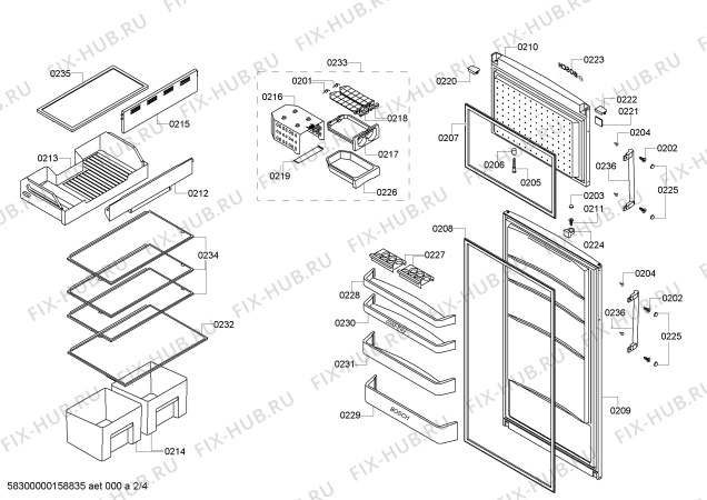 Схема №3 KDN40X60 с изображением Дверь для холодильной камеры Bosch 00244982