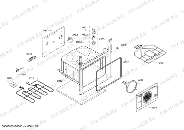 Взрыв-схема плиты (духовки) Bosch HCA722120G - Схема узла 03