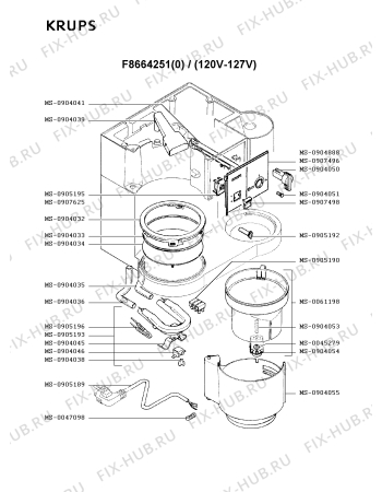 Взрыв-схема кофеварки (кофемашины) Krups F8664251(0) - Схема узла QP001838.6P3