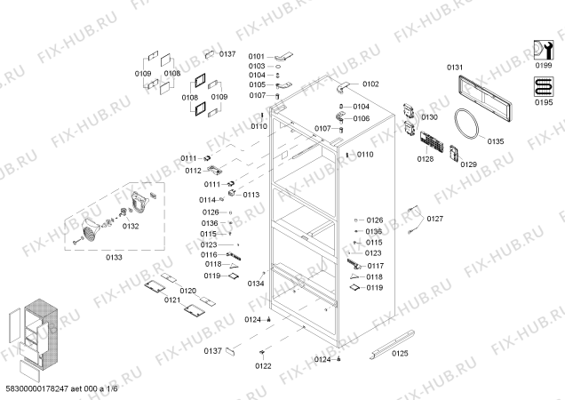 Схема №2 KMF40S20TI с изображением Дверь для холодильника Bosch 00712275