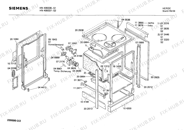 Взрыв-схема плиты (духовки) Siemens HN409337 - Схема узла 02