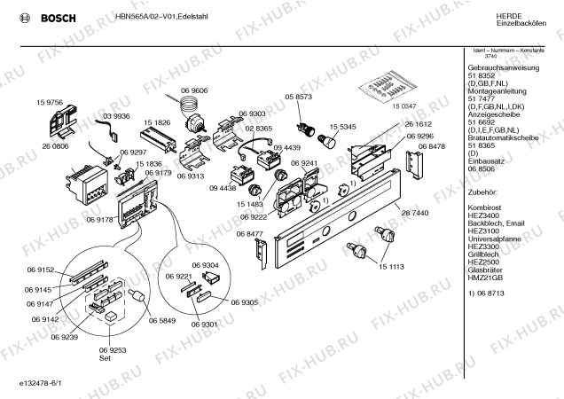 Схема №4 HBN565BCC с изображением Панель для плиты (духовки) Bosch 00287440