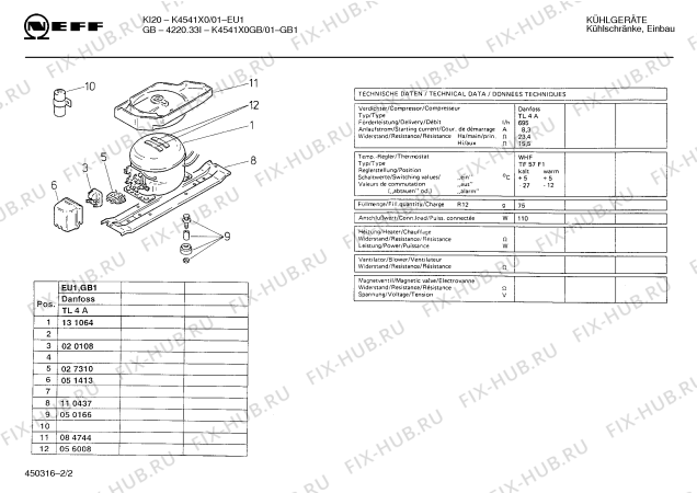 Взрыв-схема холодильника Neff K4541X0GB GB-4220.33I - Схема узла 02