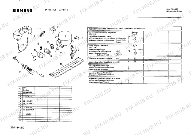 Взрыв-схема холодильника Siemens KF1750 - Схема узла 02