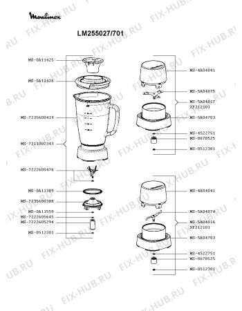 Взрыв-схема блендера (миксера) Moulinex LM255027/701 - Схема узла WP005288.0P2