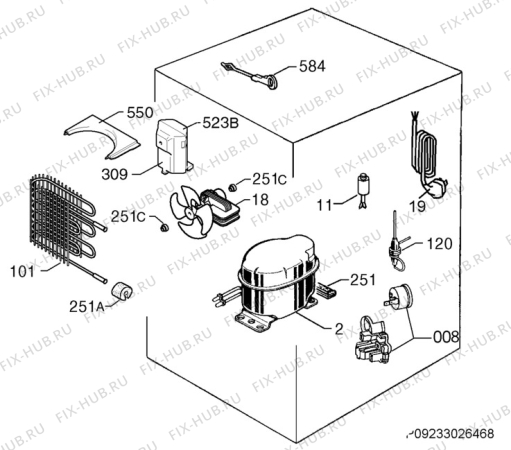 Взрыв-схема холодильника John Lewis JLBIUCL02 - Схема узла Cooling system 017