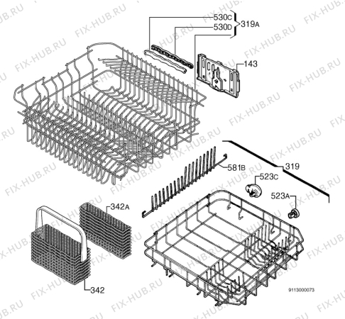 Взрыв-схема посудомоечной машины Zanussi DWS935 - Схема узла Basket 160