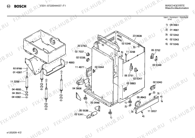 Взрыв-схема стиральной машины Bosch 0722044437 V331 - Схема узла 02