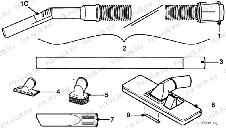 Взрыв-схема пылесоса Electrolux Z1866 - Схема узла L10 Hose B