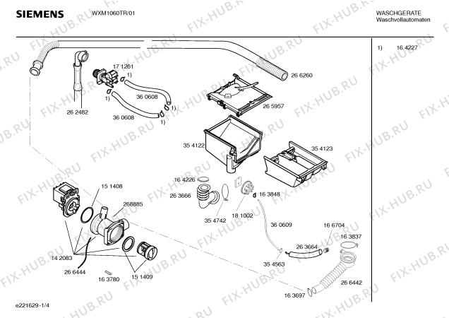 Схема №2 WFG1660TR Harmony 1660 с изображением Шланг - клапан/диспенсер для стиральной машины Siemens 00360608