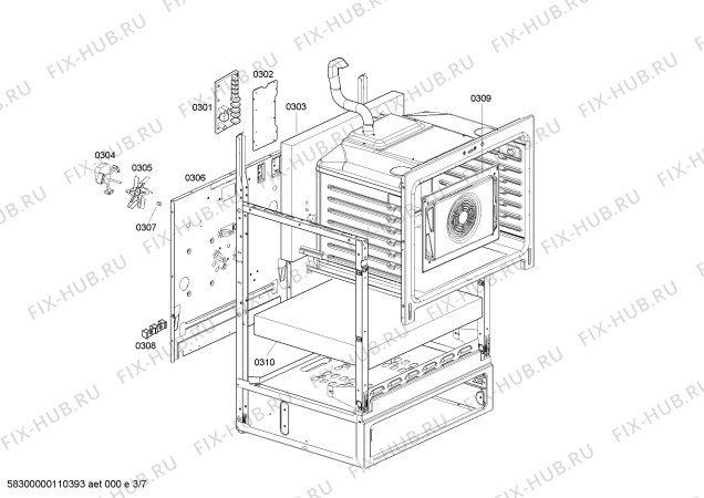 Взрыв-схема плиты (духовки) Siemens HE2216C - Схема узла 03