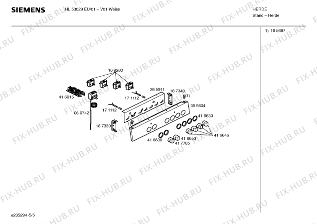 Взрыв-схема плиты (духовки) Siemens HL53029EU - Схема узла 05