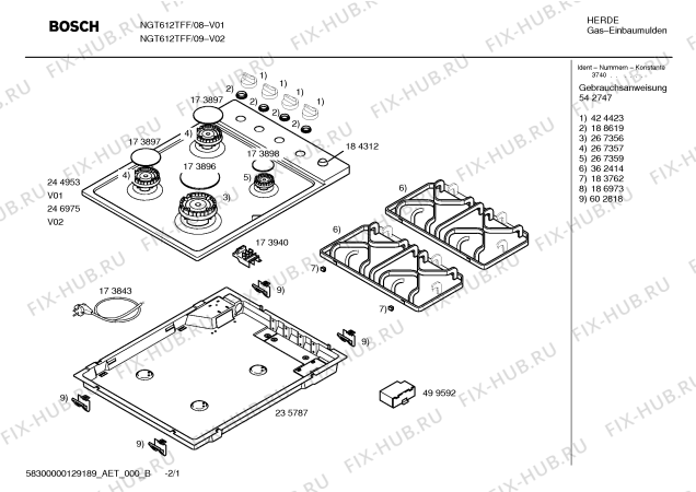 Схема №2 NGT612TFF Bosch с изображением Столешница для духового шкафа Bosch 00246975