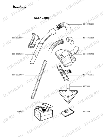 Взрыв-схема пылесоса Moulinex ACL123(0) - Схема узла VP002199.1P3