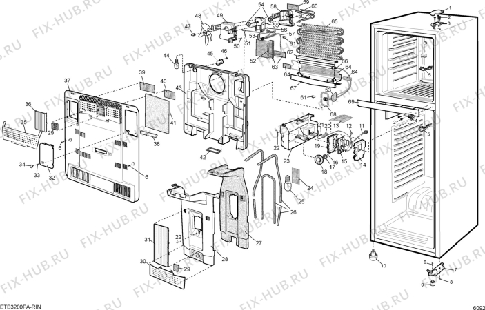 Взрыв-схема холодильника Electrolux END32310X - Схема узла Section 2