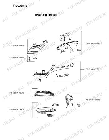 Схема №1 DV8613U1/D80 с изображением Рукоятка для электропарогенератора Rowenta FS-9100025261