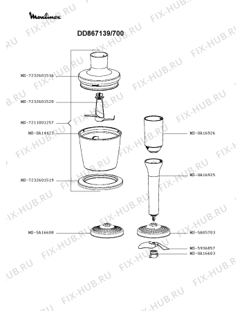 Взрыв-схема блендера (миксера) Moulinex DD867139/700 - Схема узла KP005117.6P2