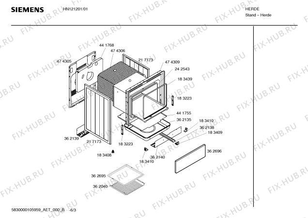 Взрыв-схема плиты (духовки) Siemens HN121201 - Схема узла 03