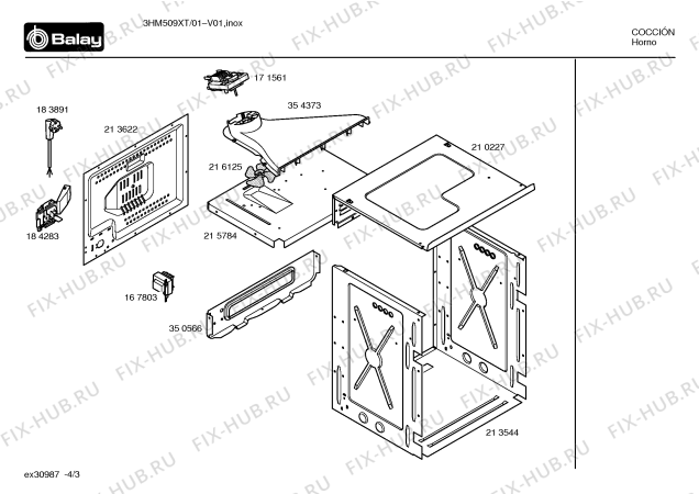 Взрыв-схема плиты (духовки) Balay 3HM509XT - Схема узла 03