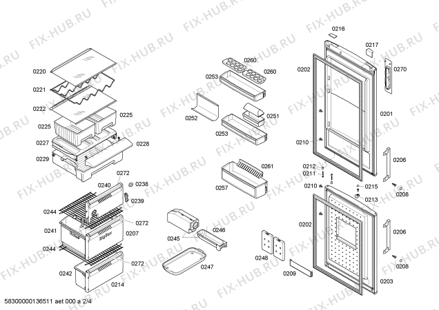 Взрыв-схема холодильника Bosch KGH34A03GB - Схема узла 02