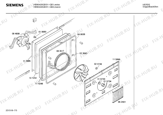 Взрыв-схема плиты (духовки) Siemens HB90420GB - Схема узла 05