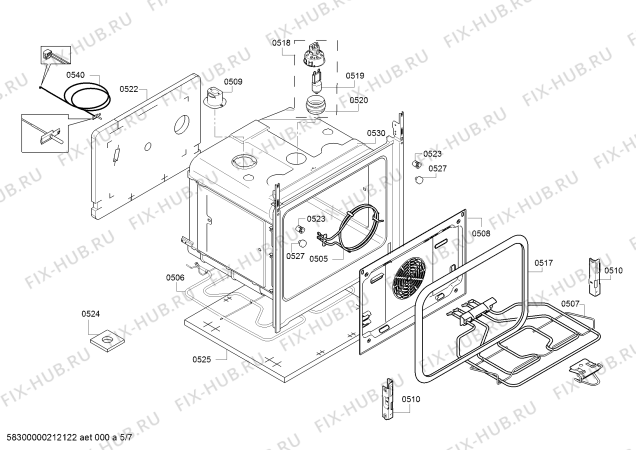 Взрыв-схема плиты (духовки) Bosch HXS59II50N - Схема узла 05