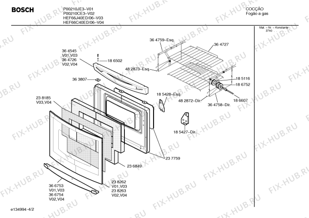 Взрыв-схема плиты (духовки) Bosch HEF66C40ED PREMIUM KLASSE PLUS I - Схема узла 02