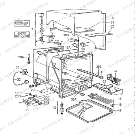 Взрыв-схема посудомоечной машины Tricity Bendix DH041 - Схема узла Cabinet + armatures