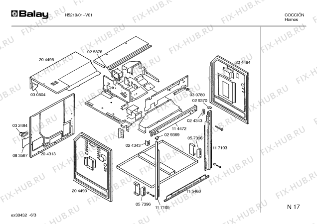 Взрыв-схема плиты (духовки) Balay H5219 H-5219. - Схема узла 03