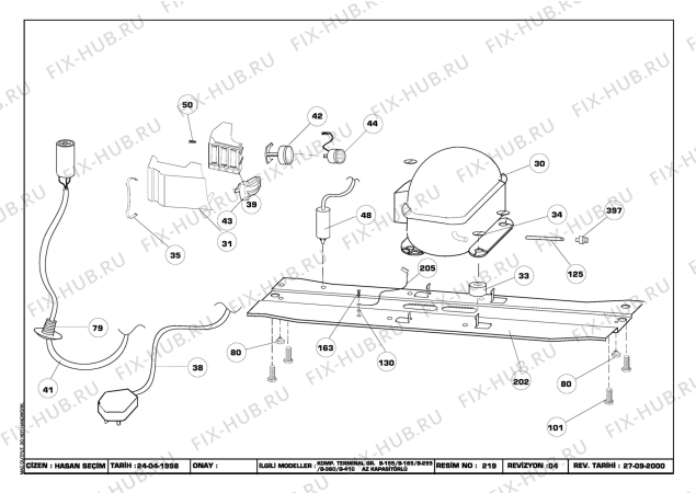 Взрыв-схема холодильника Beko BEKO RRN 1671 (6192406150) - COMP. TERMINAL GR. (B-155/165/255/360/410 AZ with capasitor)-