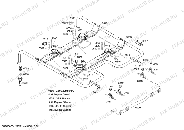 Схема №2 HSV745050L с изображением Комплект форсунок для духового шкафа Bosch 00603568