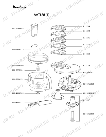 Взрыв-схема кухонного комбайна Moulinex AAT8R6(1) - Схема узла 6P000317.4P3