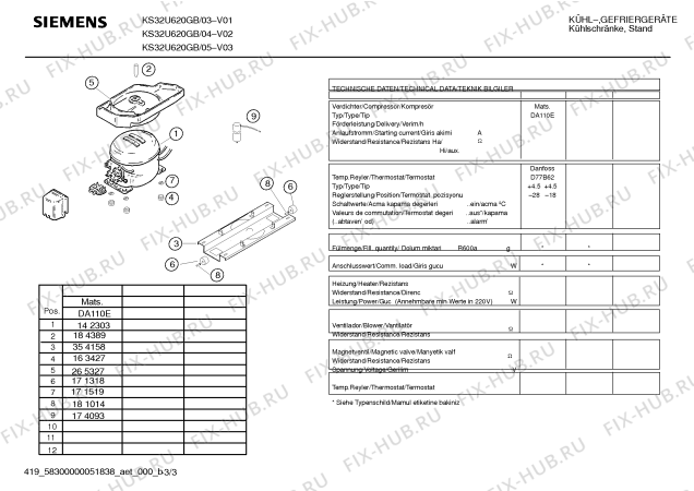 Взрыв-схема холодильника Siemens KS32U620GB - Схема узла 03