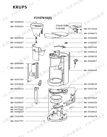 Взрыв-схема кофеварки (кофемашины) Krups F3107610(0) - Схема узла XP001637.7P2