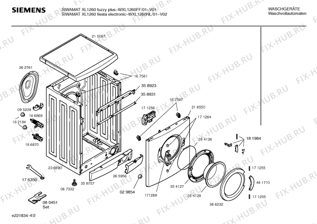 Взрыв-схема стиральной машины Siemens WXL1260NL SIWAMAT XL 1260 fiesta  electronic - Схема узла 02