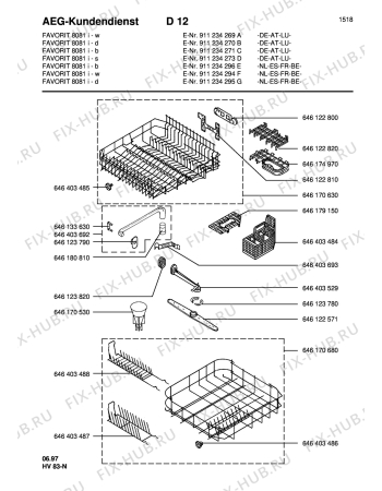 Взрыв-схема посудомоечной машины Aeg FAV8081I-S - Схема узла Baskets, tubes 061