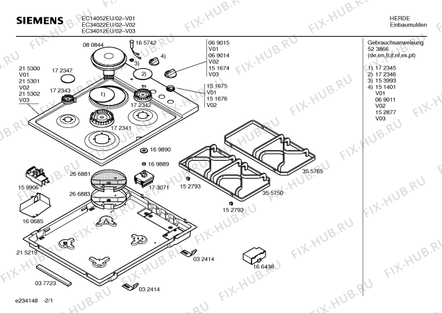 Схема №2 EC34022EU с изображением Столешница для плиты (духовки) Siemens 00215301