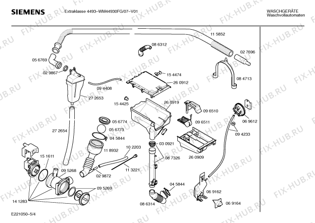 Схема №4 WM44930FG EXTRAKLASSE 4493 с изображением Инструкция по эксплуатации для стиралки Siemens 00518434