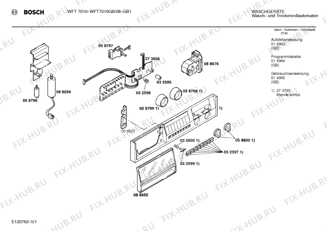 Схема №2 WFT7010GB WFT7010 с изображением Панель управления для стиральной машины Bosch 00273795