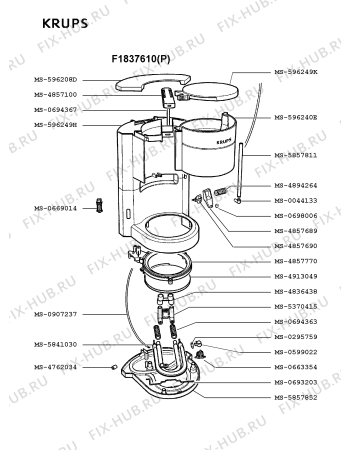 Взрыв-схема кофеварки (кофемашины) Krups F1837610(P) - Схема узла NP001499.9P2