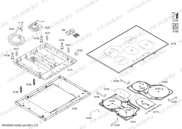 Схема №2 NIB801T14E с изображением Стеклокерамика для электропечи Bosch 00681894