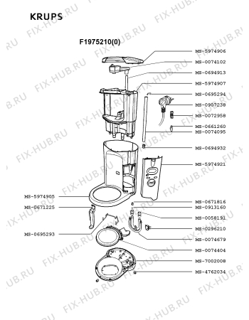 Взрыв-схема кофеварки (кофемашины) Krups F1975210(0) - Схема узла 0P001515.6P2