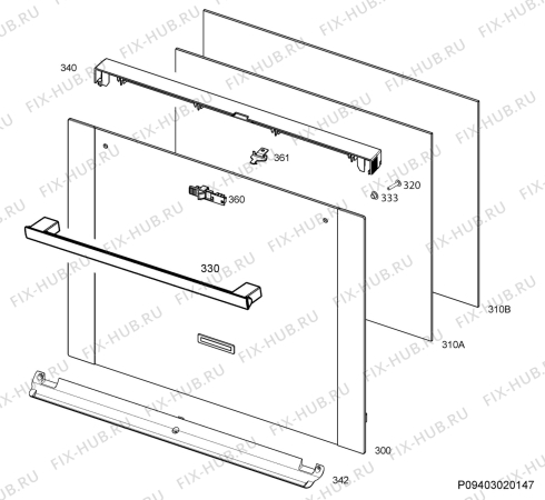 Взрыв-схема плиты (духовки) Electrolux EKC7051BOX - Схема узла Door