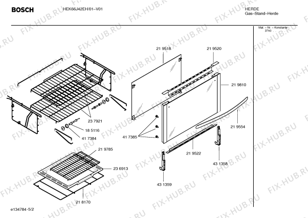 Схема №2 HSK66K42EH HF EXPORTACAO с изображением Решетка для плиты (духовки) Bosch 00431365