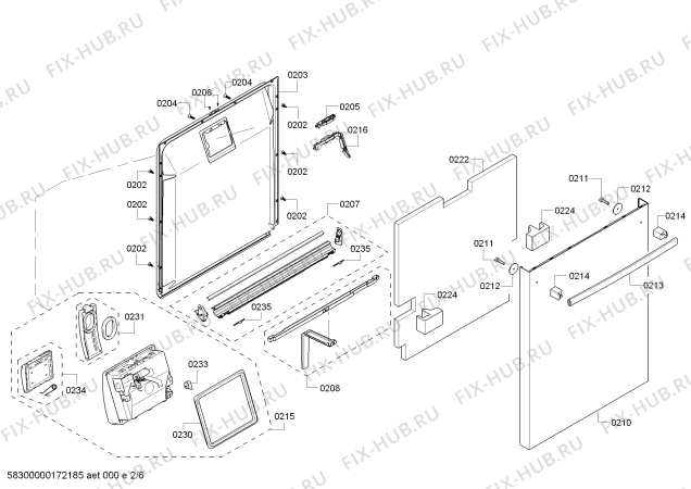 Взрыв-схема посудомоечной машины Bosch SHX53TL5UC SilencePlus 46 dBA - Схема узла 02