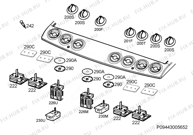 Взрыв-схема плиты (духовки) Zanussi ZCI69060XE - Схема узла Command panel 037