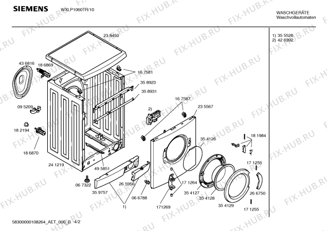 Взрыв-схема стиральной машины Siemens WXLP1060TR SIWAMAT XLP 1060 - Схема узла 02