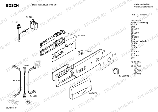Схема №3 WFL2400SK WFL2400 с изображением Таблица программ для стиралки Bosch 00527365