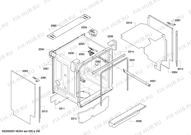 Взрыв-схема посудомоечной машины Bosch SMU85M25EU - Схема узла 03