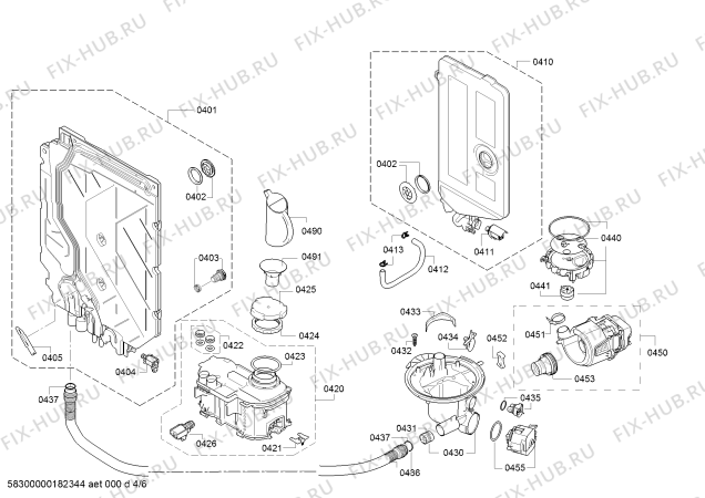 Взрыв-схема посудомоечной машины Bosch SMV53L60EU, SilencePlus - Схема узла 04
